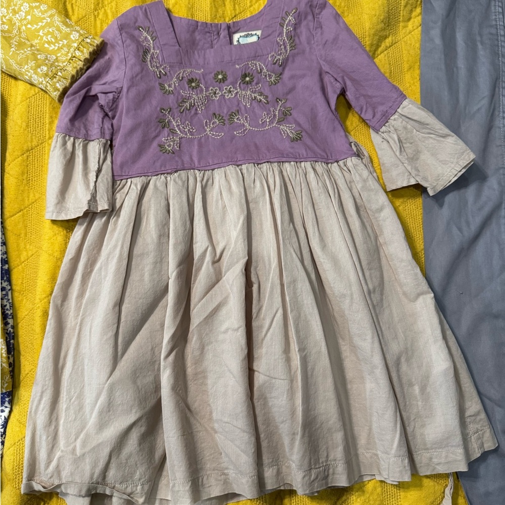 Mustard Pie Purple and Cream Floral Embroidered Dress